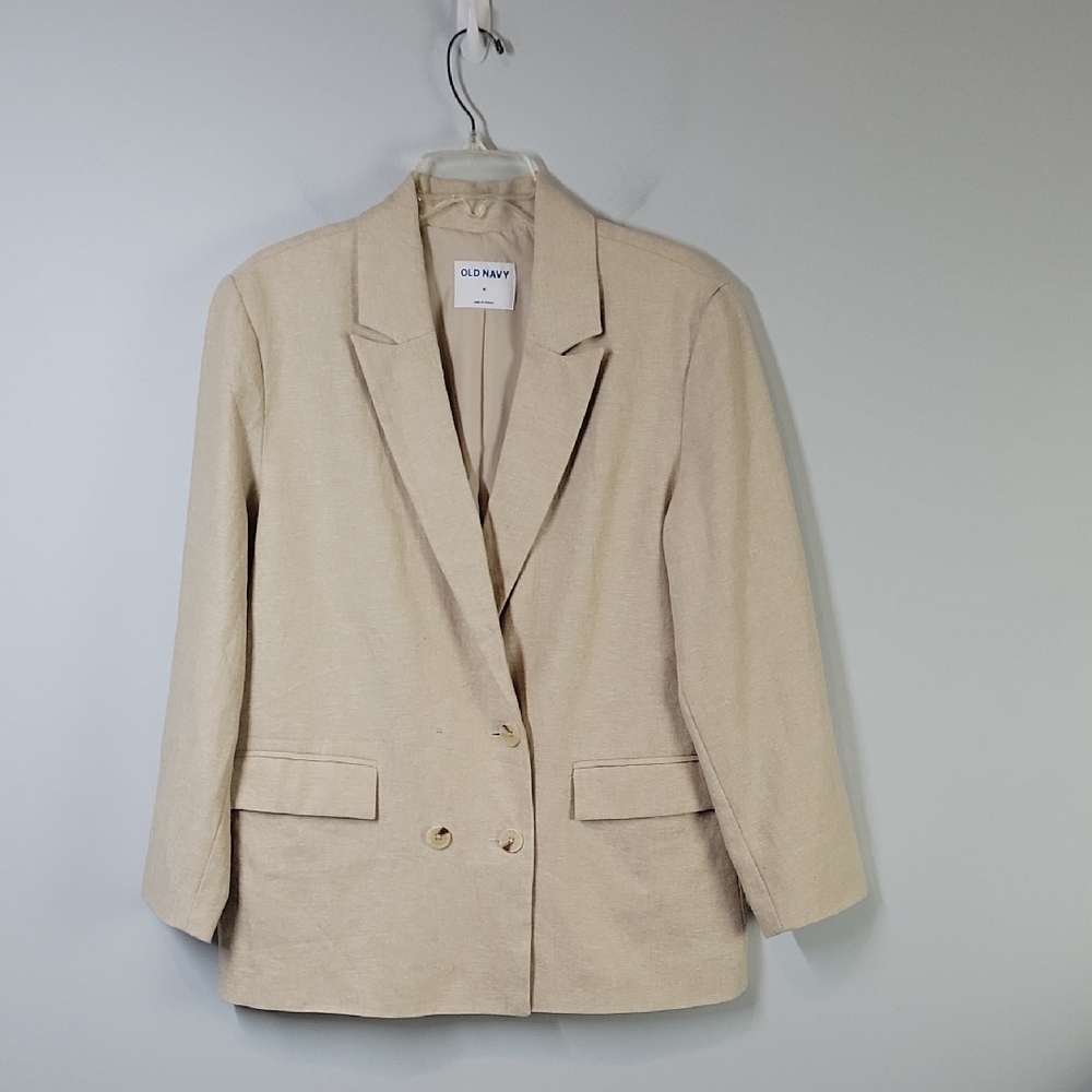 Old Navy Women's Cream Double Breasted Linen Blazer size medium *Missing button
